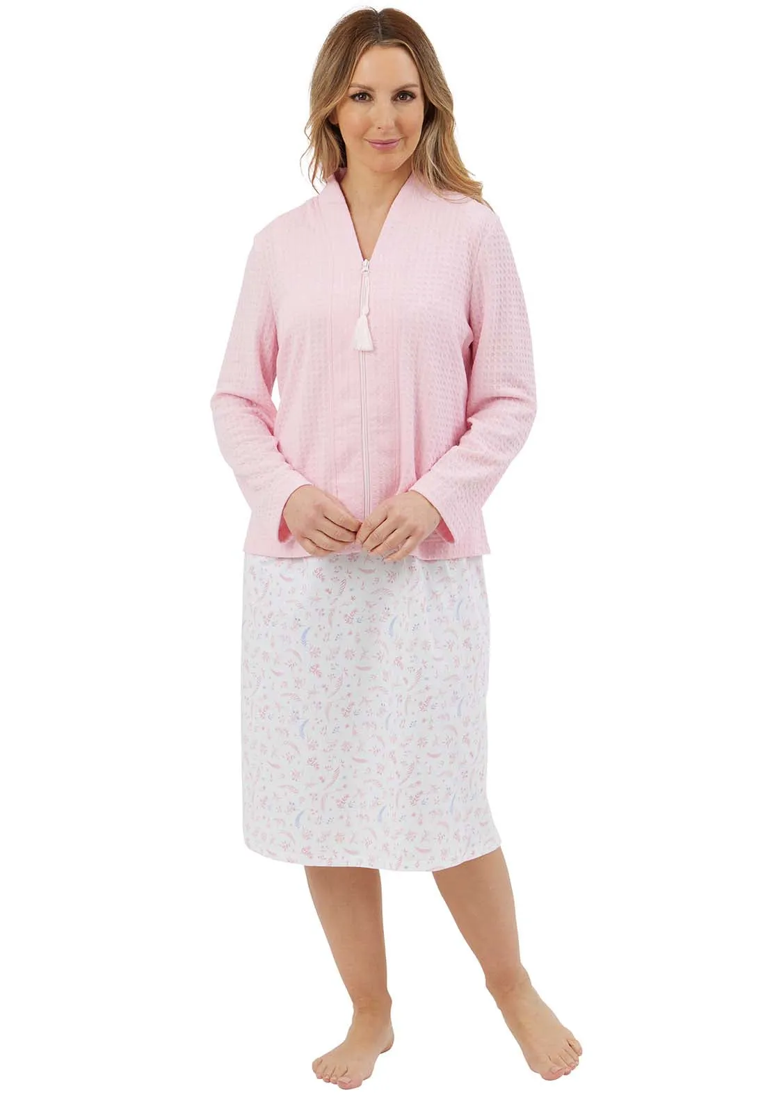 Waffle Bedjacket With Zipper - Pink