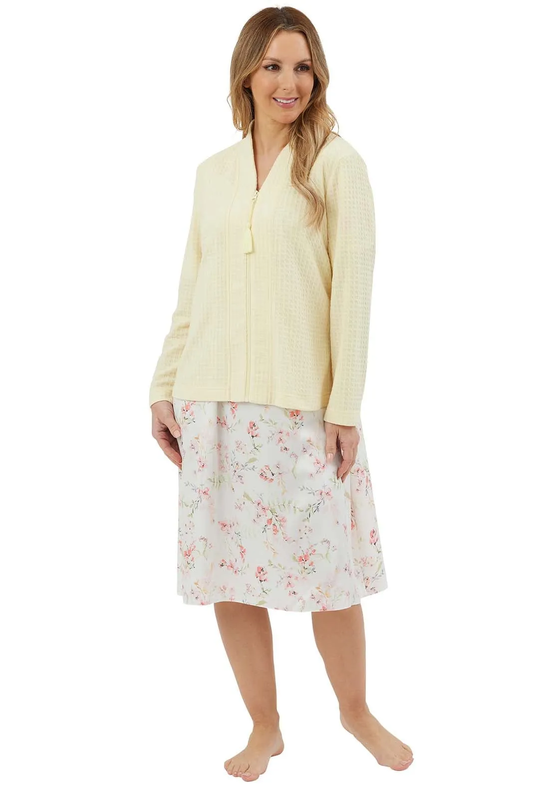 Waffle Bedjacket With Zipper - Yellow