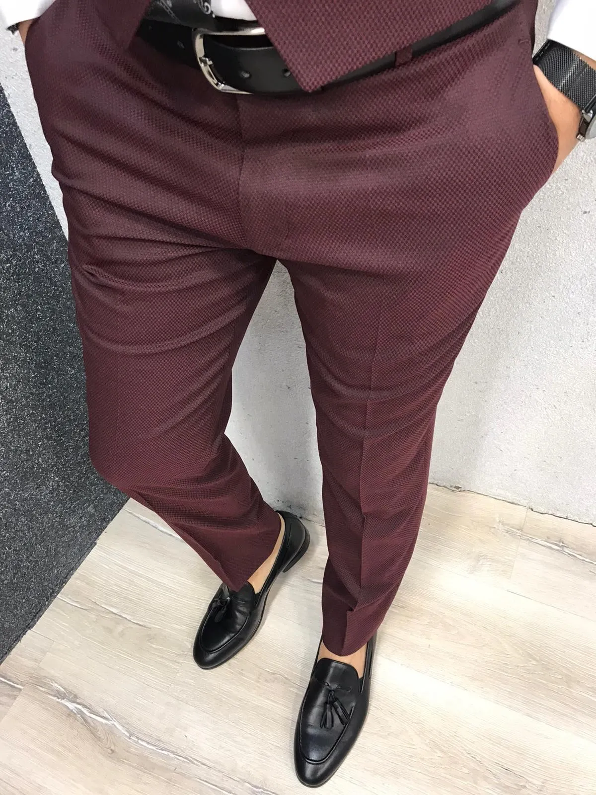 Wanker Claret Red Slim Fit Wool Suit