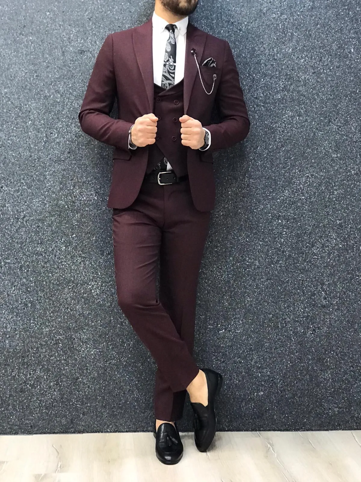 Wanker Claret Red Slim Fit Wool Suit