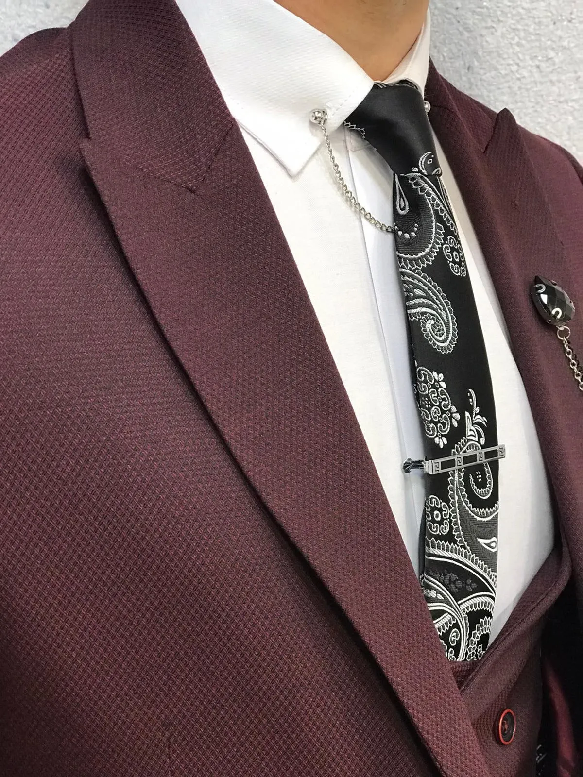 Wanker Claret Red Slim Fit Wool Suit