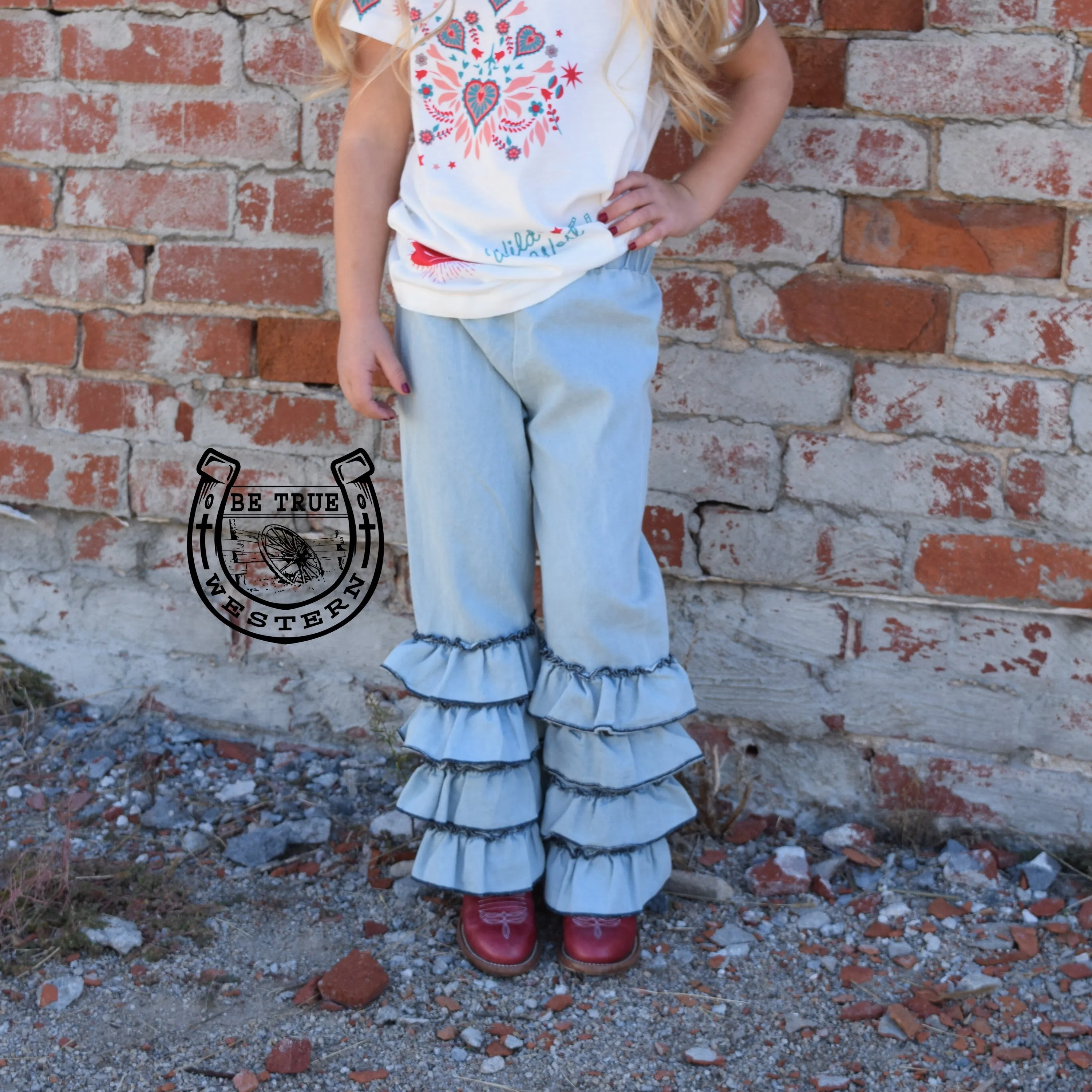Western Cutie Layered Denim Flare Pants