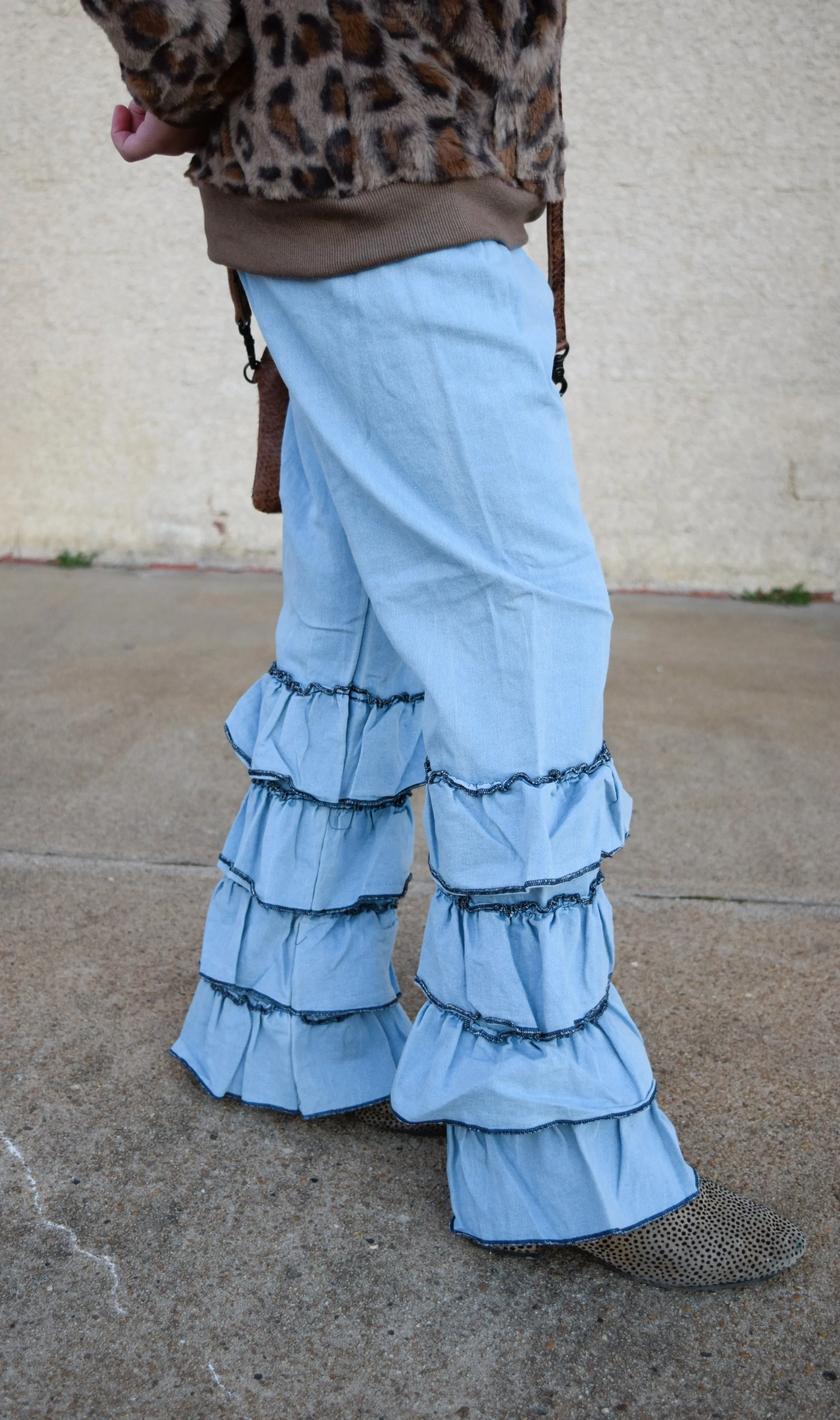 Western Cutie Layered Denim Flare Pants
