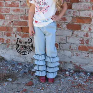 Western Cutie Layered Denim Flare Pants