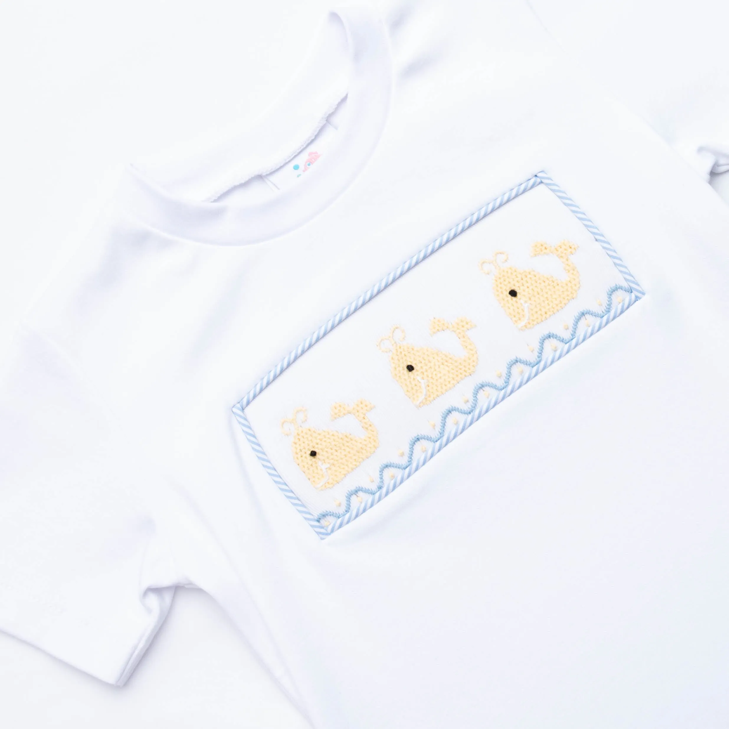 Whale of a Time Smocked Short Set, Light Blue Stripe