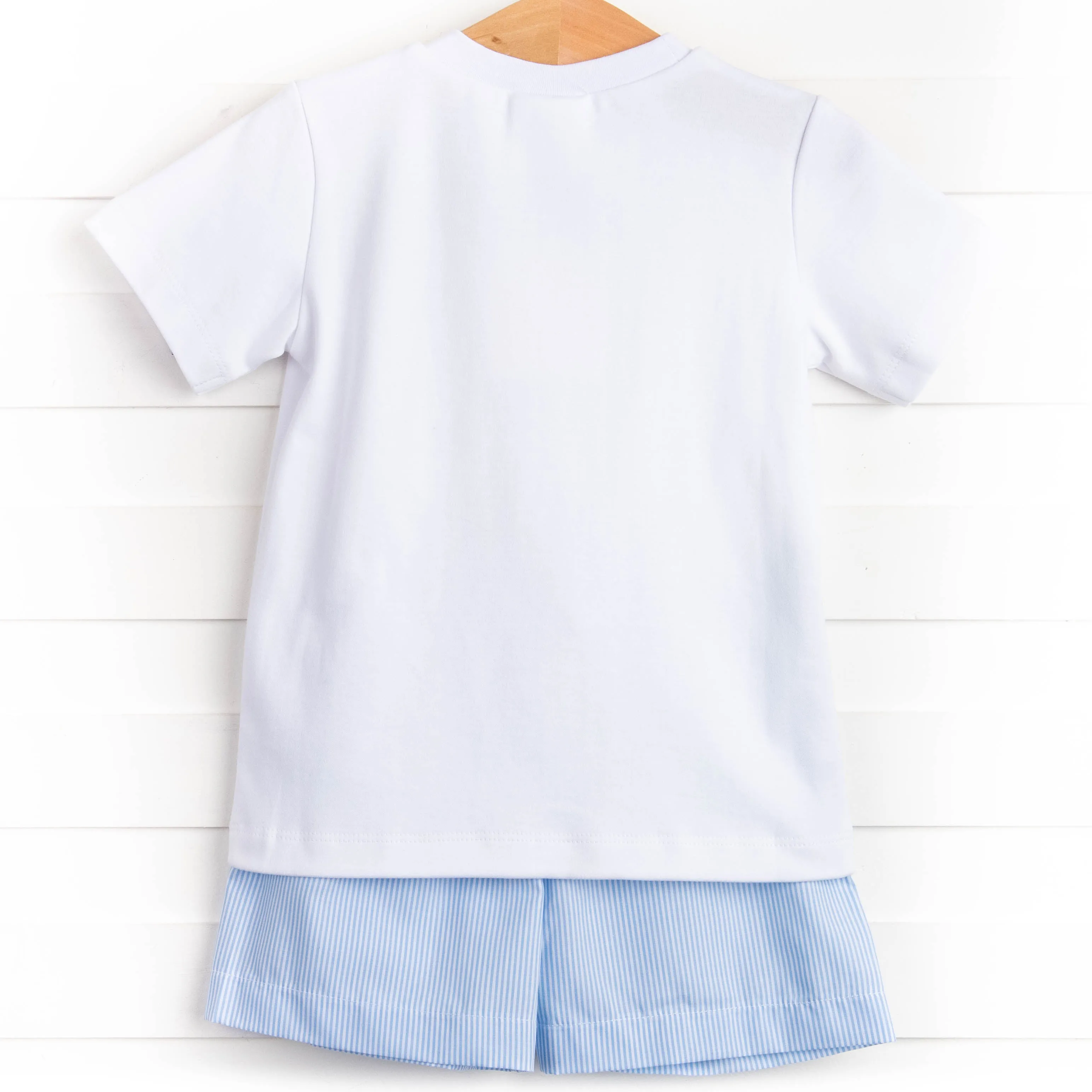 Whale of a Time Smocked Short Set, Light Blue Stripe