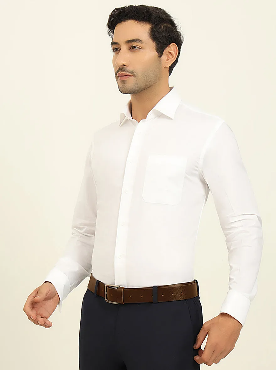 White Solid Slim Fit Formal Shirt | Metal