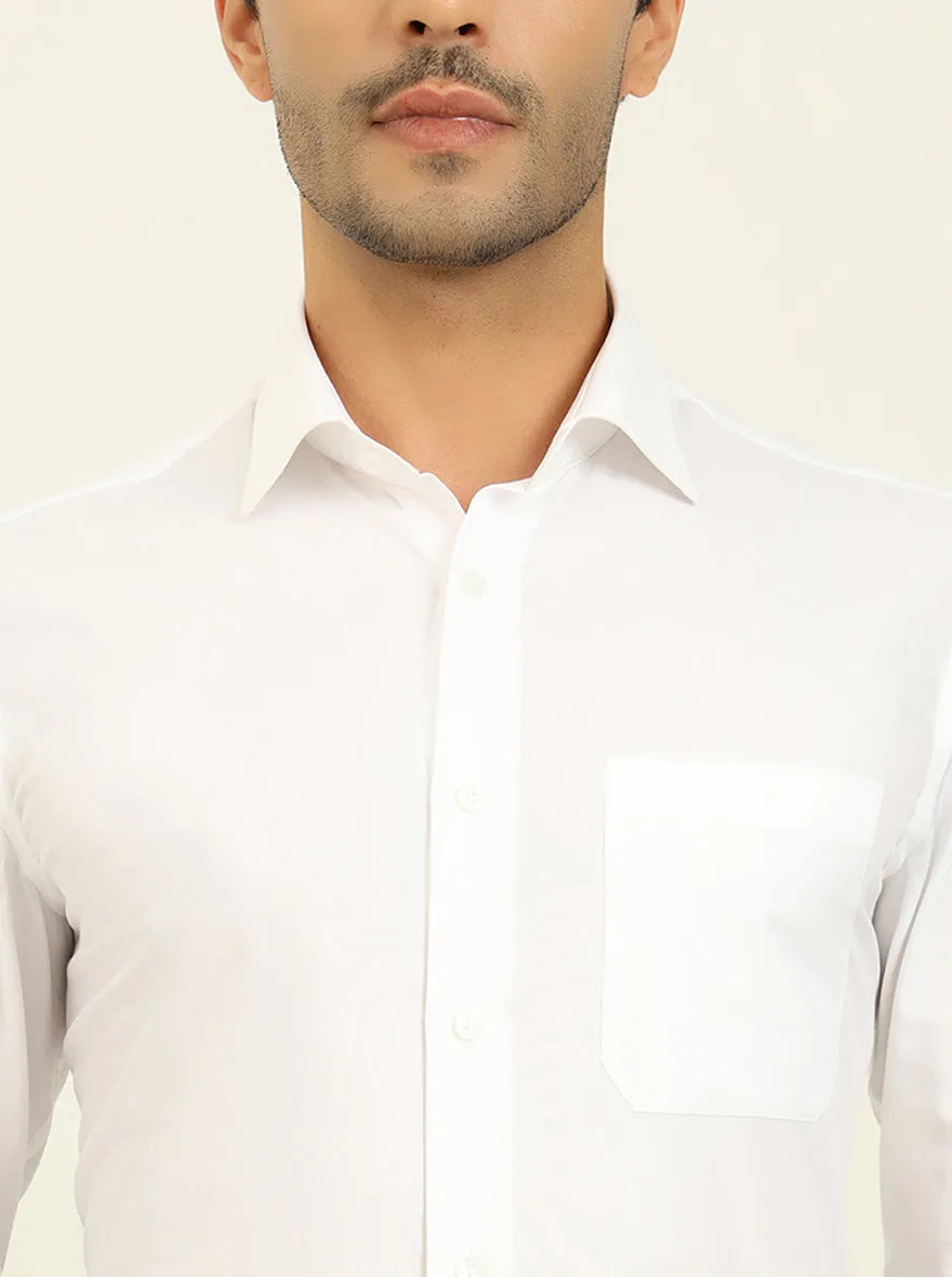 White Solid Slim Fit Formal Shirt | Metal