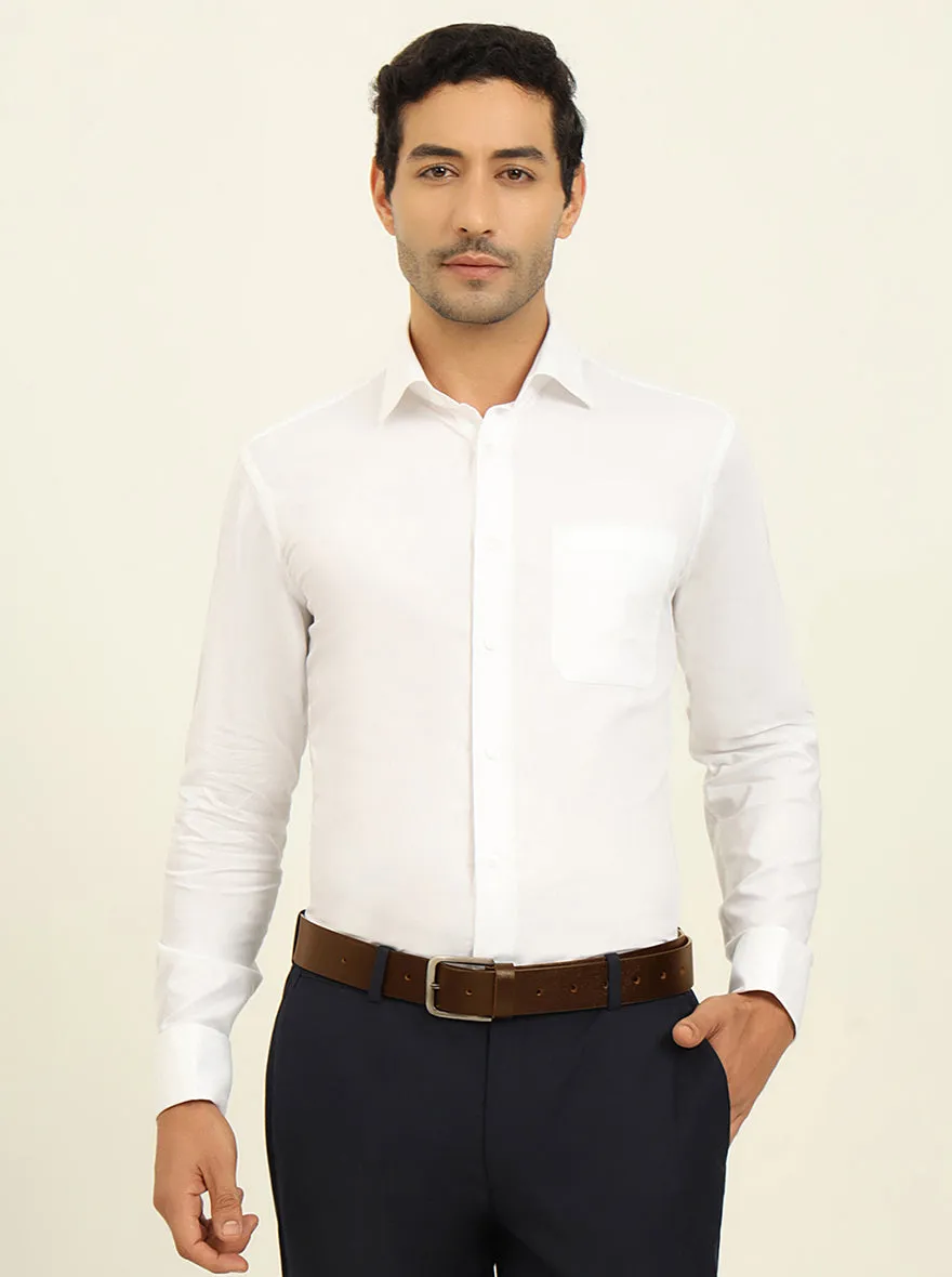 White Solid Slim Fit Formal Shirt | Metal