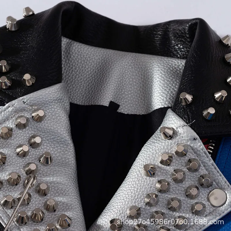 Women's Graffiti Printed Leather Motocycle Jacket.
