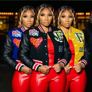 Women's Locomotive Style Printed Varsity Jacket.