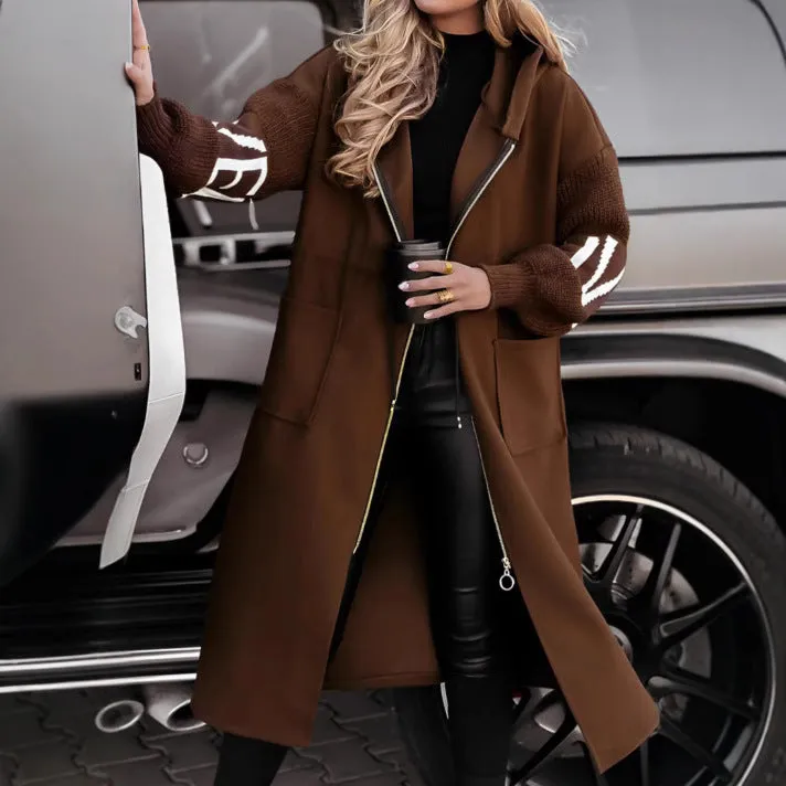 Women's Mid-Length Hoodie Sweater Coat.