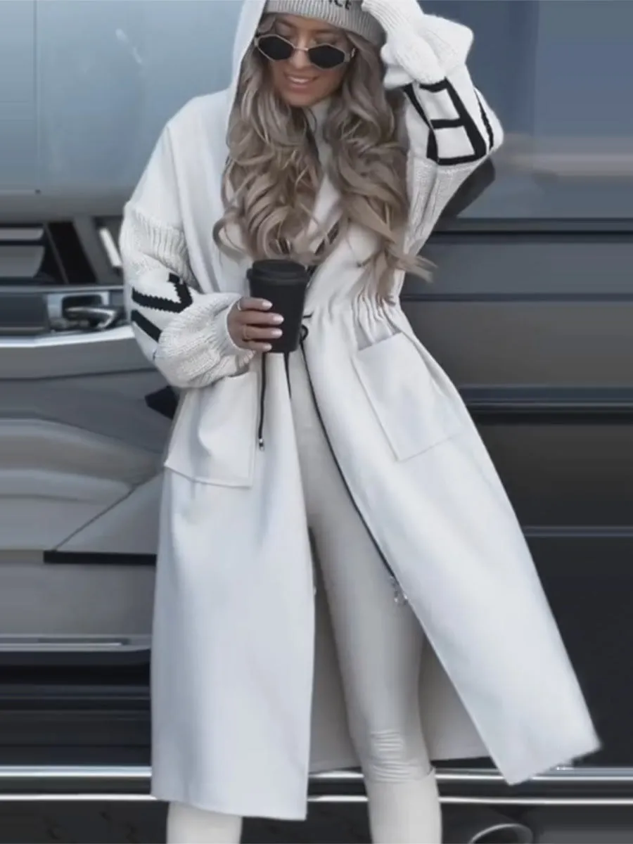 Women's Mid-Length Hoodie Sweater Coat.