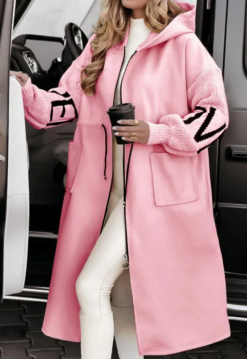 Women's Mid-Length Hoodie Sweater Coat.