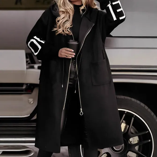 Women's Mid-Length Hoodie Sweater Coat.