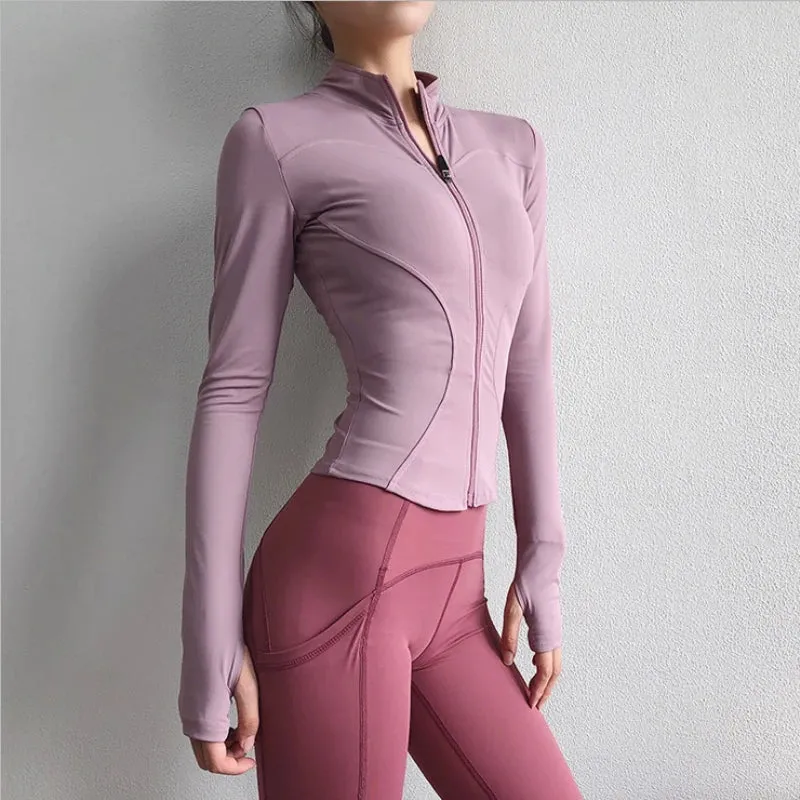 Women's Thumb Jackets 2024 New Long Sleeve Running Coat Yoga Gym Fitness Tight Tops Quick-Dry Breathable Sports Jacket Women
