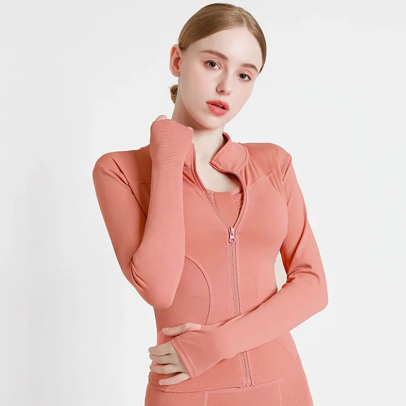 Women's Thumb Jackets 2024 New Long Sleeve Running Coat Yoga Gym Fitness Tight Tops Quick-Dry Breathable Sports Jacket Women