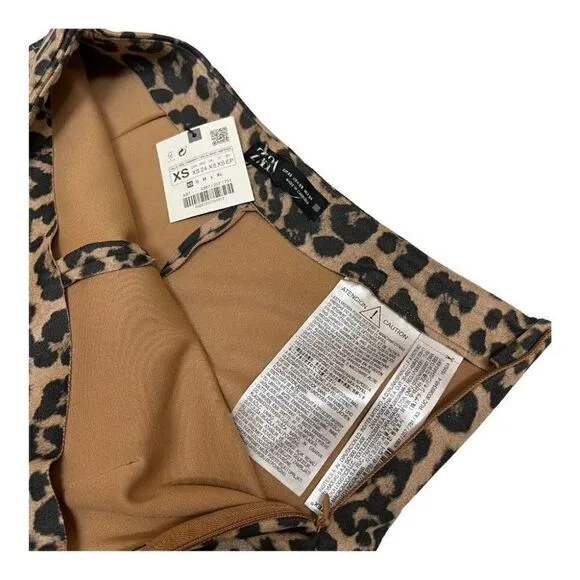 Zara Women’s XS Leopard Skort Waist Tie Animal Print Shorts Neutral Tan Classic